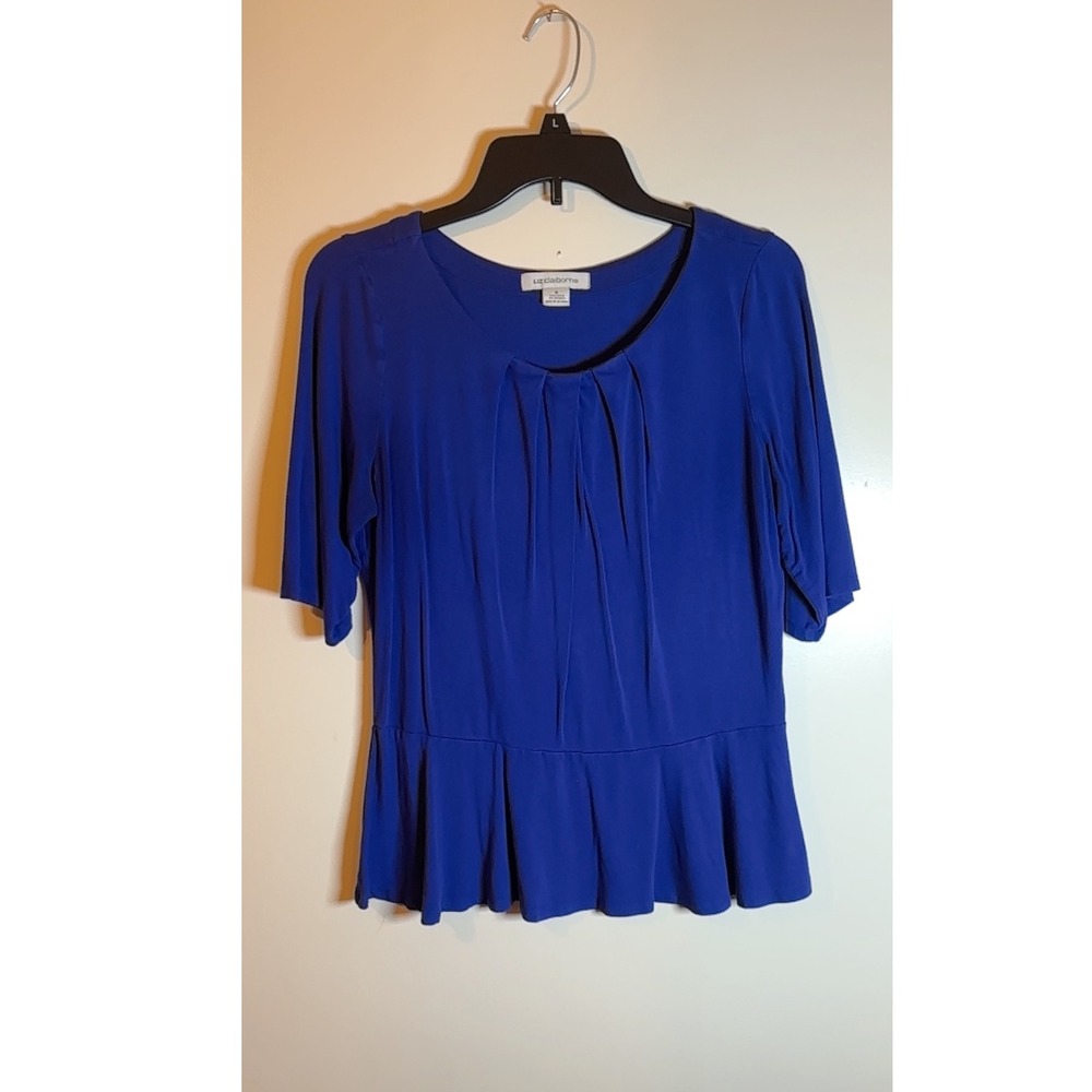 Liz Claiborne‎ Blue Pleated Peplum Top Women's Medium Career Casual Blouse